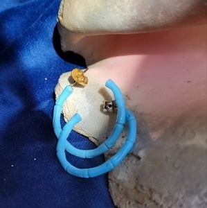 Vintage 1970s Blue Bamboo Earrings